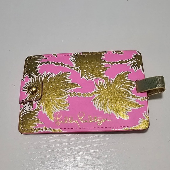 Lilly Pulitzer Paradise Bound Pink & Gold Palm Tree Luggage ID Tag - Picture 4 of 5
